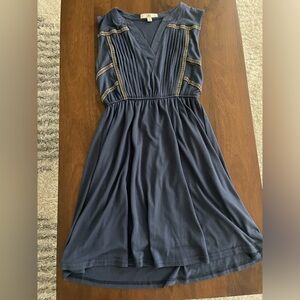 Ya Los Angeles Blue Sleeveless Dress with Embroidered Piping in Size Small